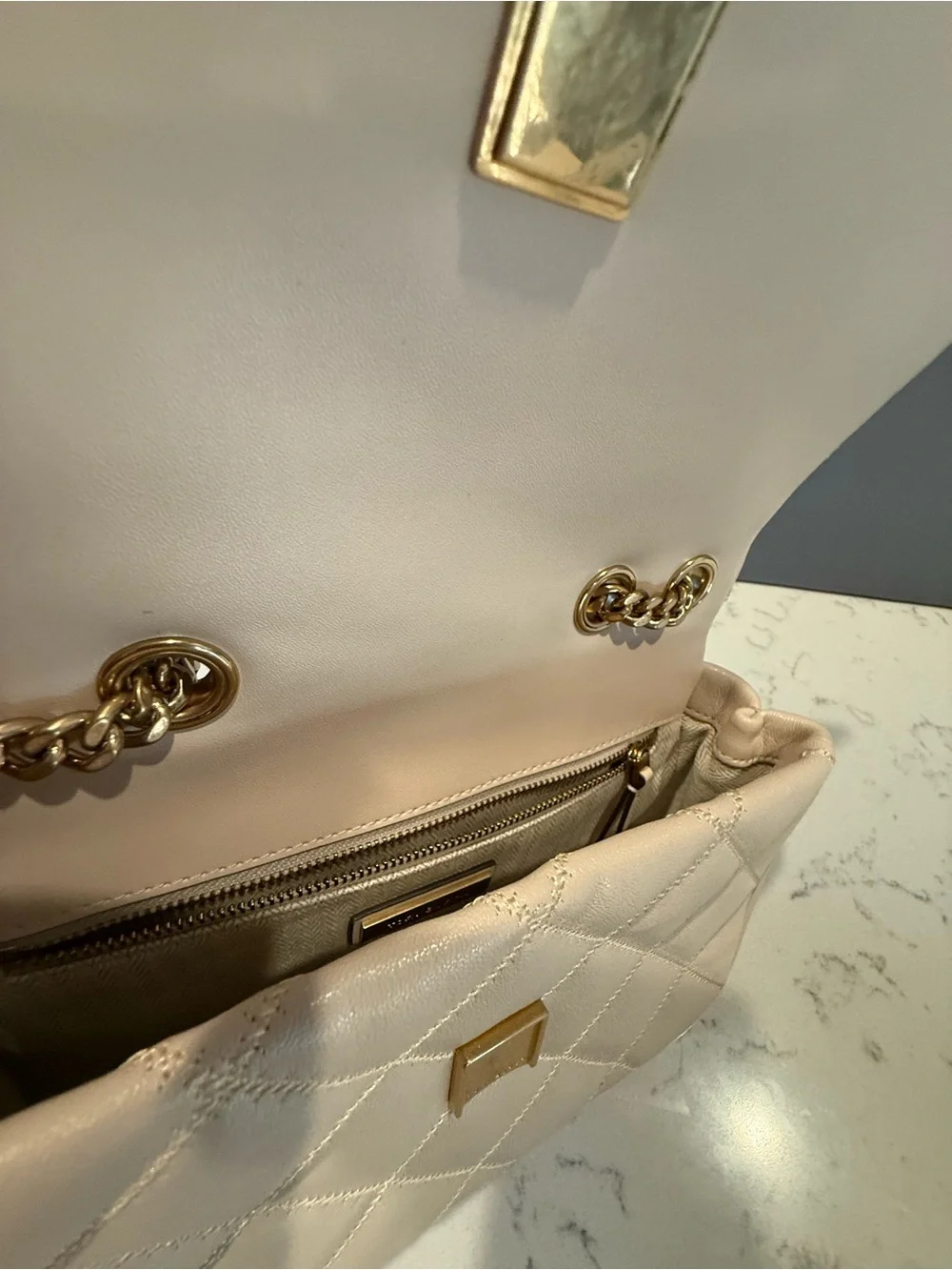 Tory Burch Cream Quilted Chain Crossbody Bag with Gold Hardware